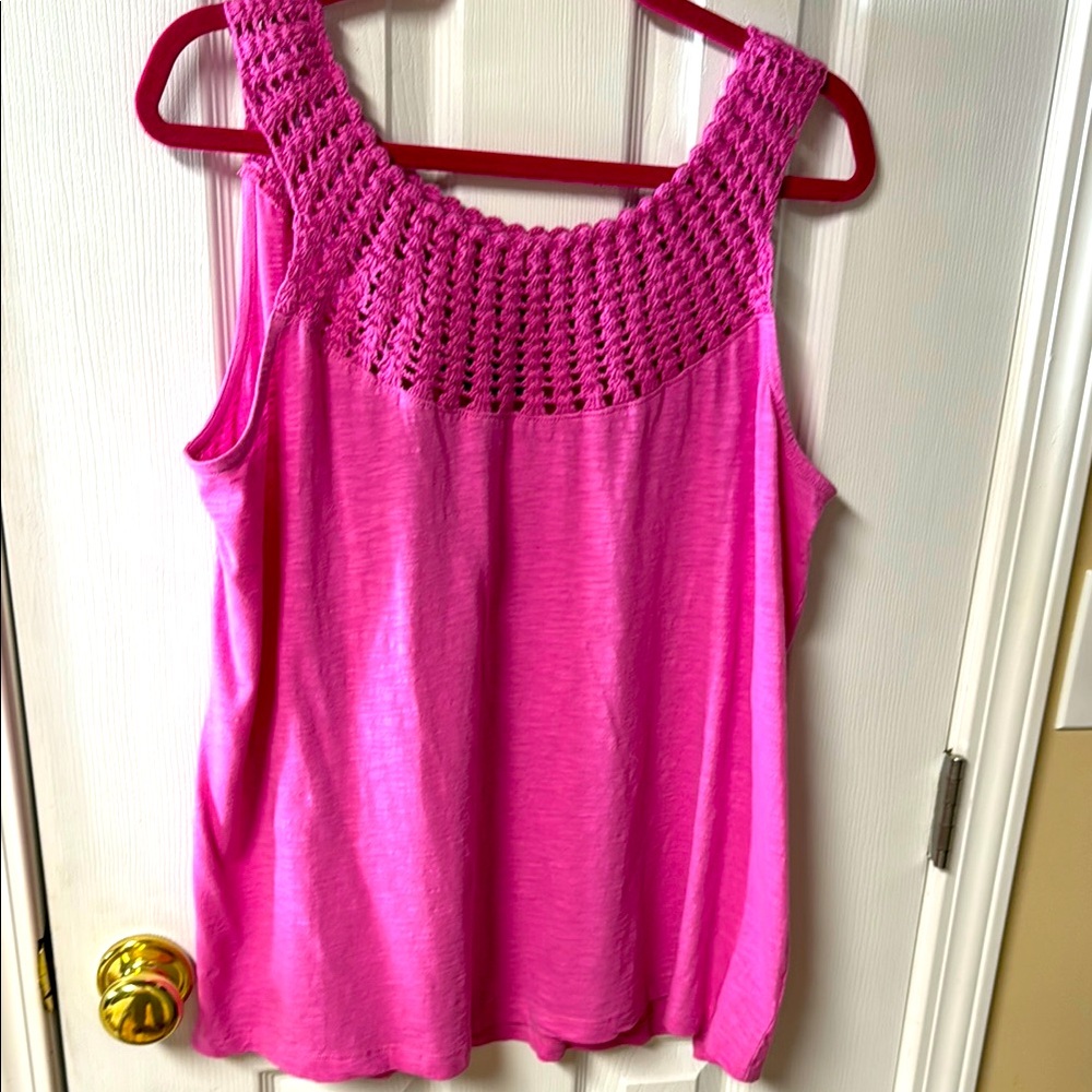 Lane Bryant Crocheted neck Tank Top. Pink. Size 14/16.New without tags.